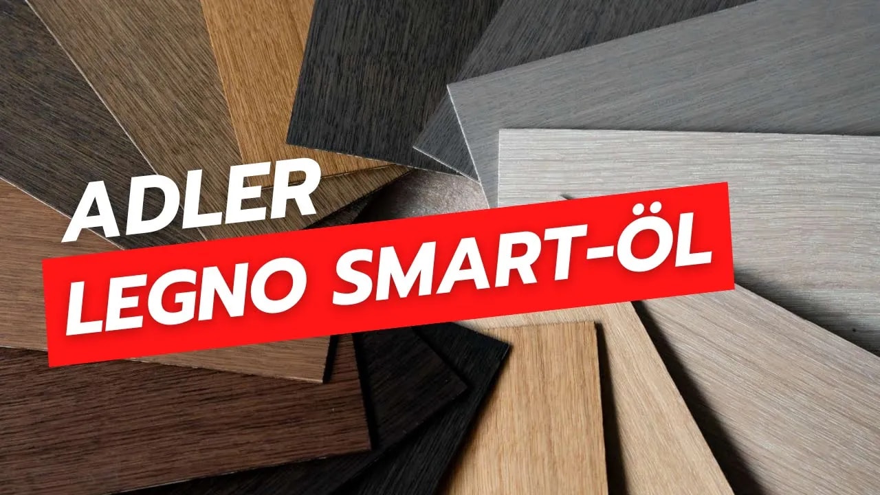Overview of various wood surfaces featuring the lettering “ADLER LEGNO SMART-OIL.” The image presents different color and texture variations of oiled wood surfaces for interior applications.